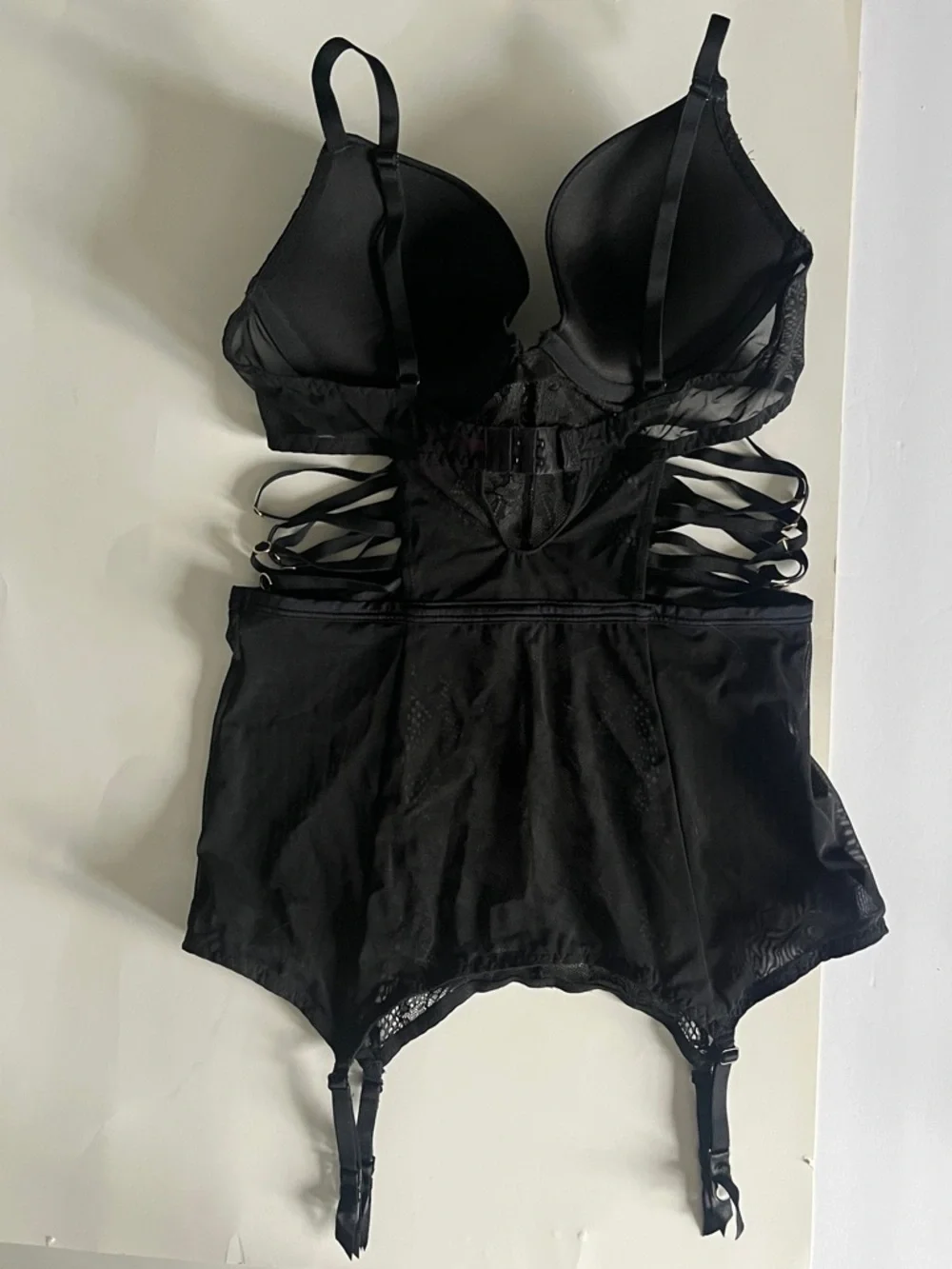La SENZA Black Strappy Teddy / Blue Chemise / Black Lace Corset Size Medium Lot - Picture 4 of 16
